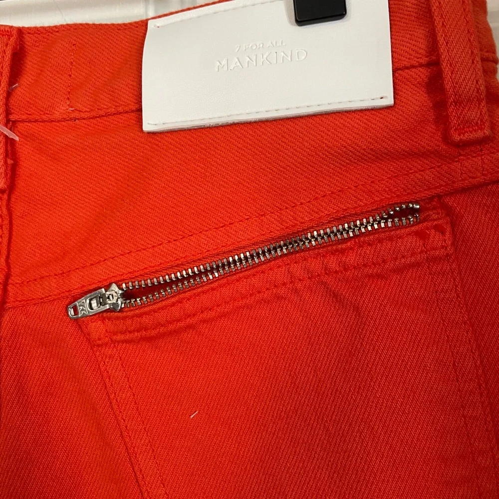 7 For All Mankind Koi Orange Red High Rise Cutoff Denim Shorts Size 25 NWT
